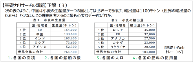 数表の解釈(例題)